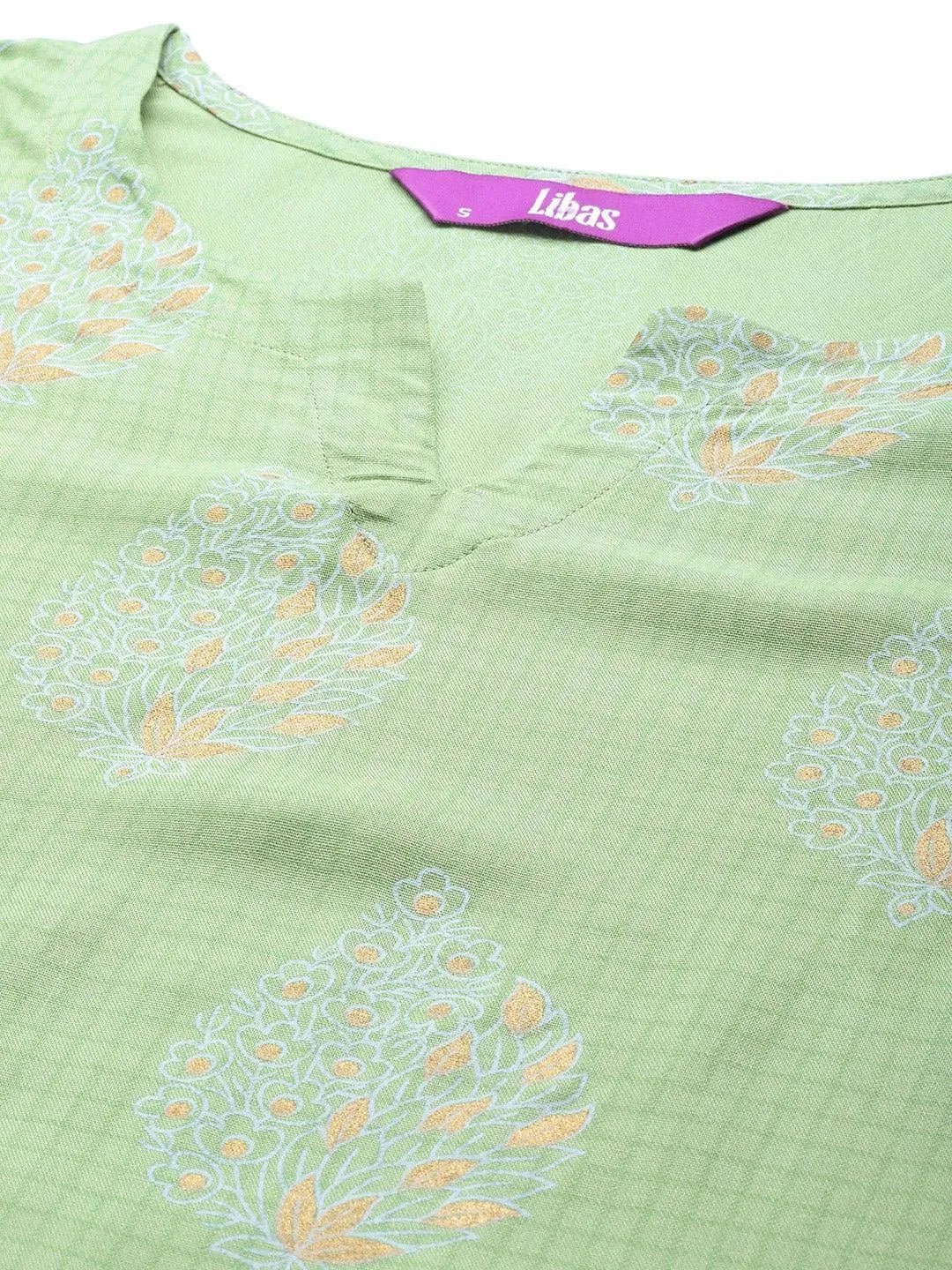 Green Printed Rayon Night Suit - Libas