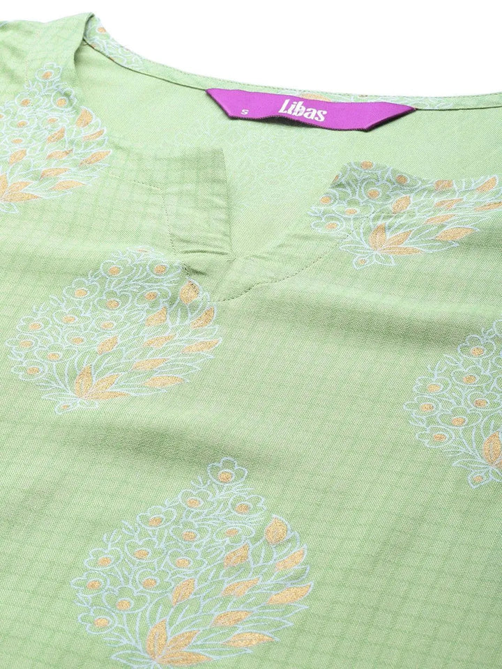Green Printed Rayon Night Suit - Libas