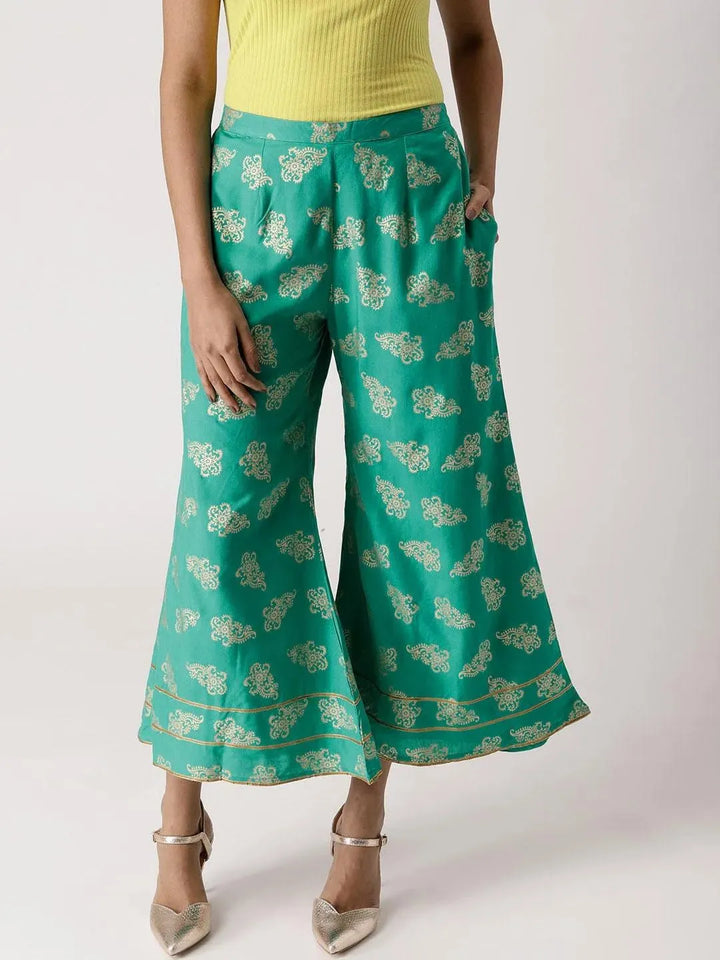Green Printed Rayon Palazzos - Libas
