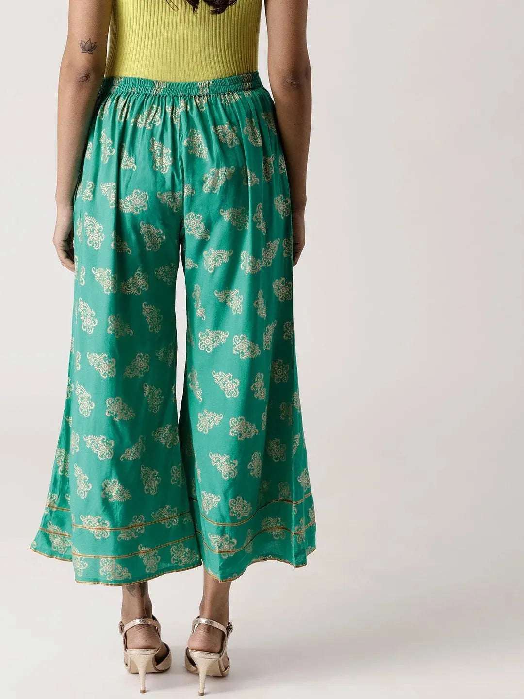 Green Printed Rayon Palazzos - Libas