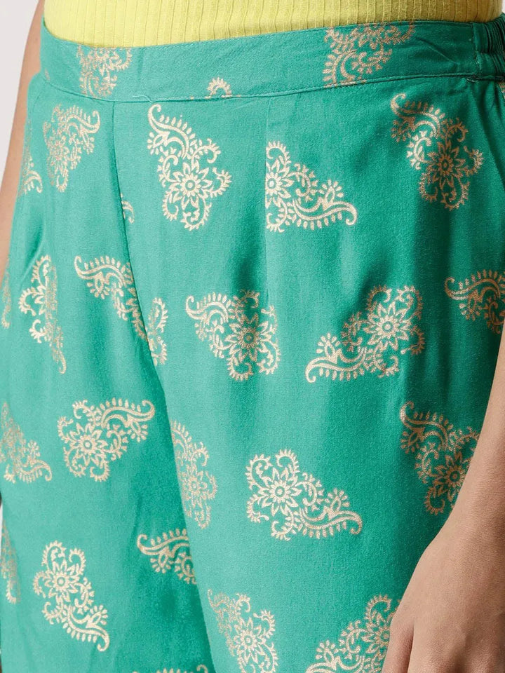 Green Printed Rayon Palazzos - Libas