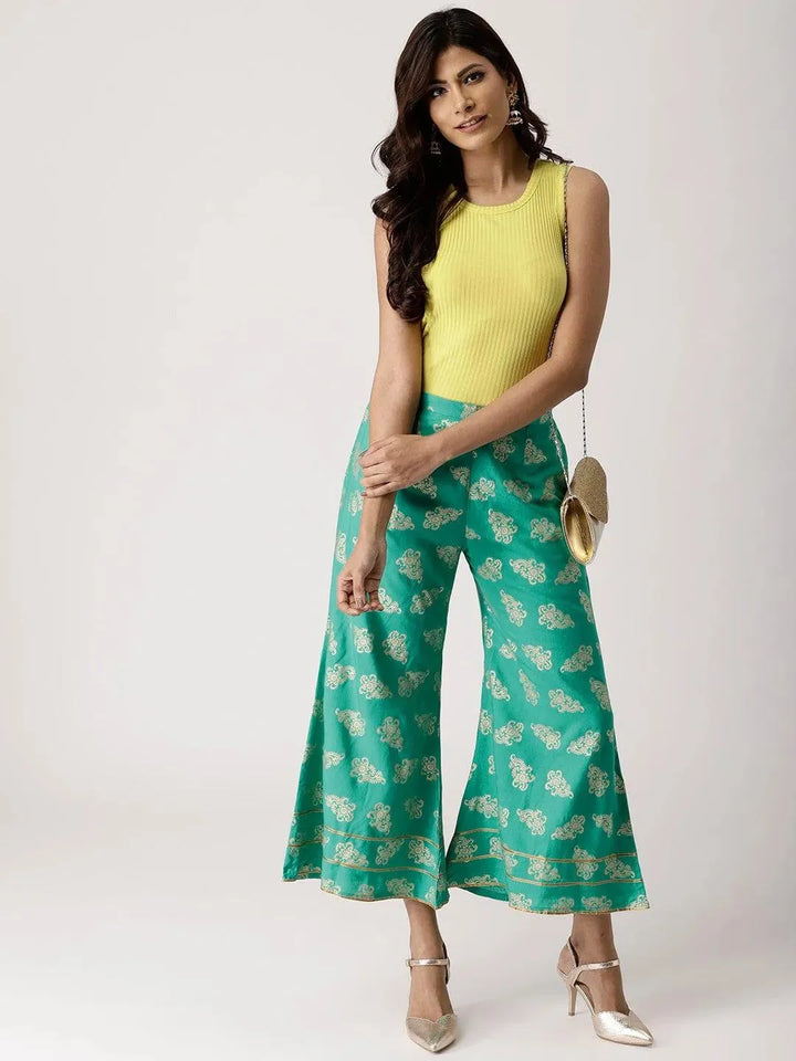 Green Printed Rayon Palazzos - Libas