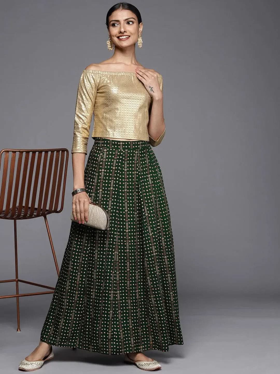 Green Printed Rayon Skirt 
Green Printed Rayon Skirt