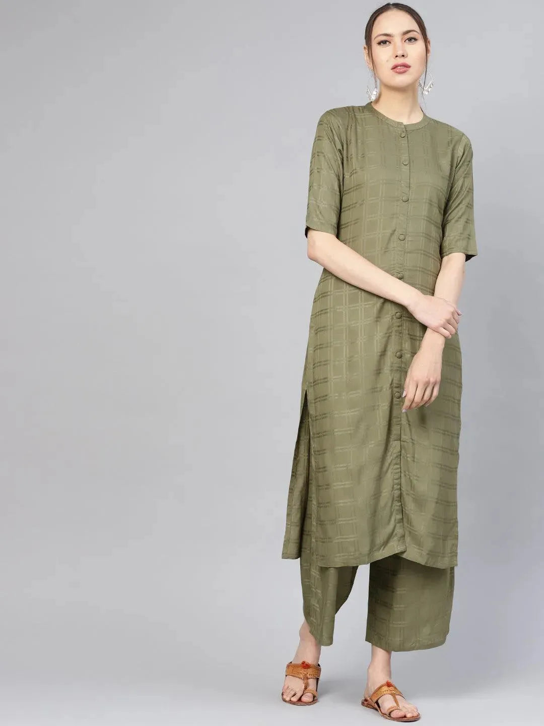 Green Printed Rayon Straight Kurta With Palazzos
Green Printed Rayon Straight Kurta With Palazzos