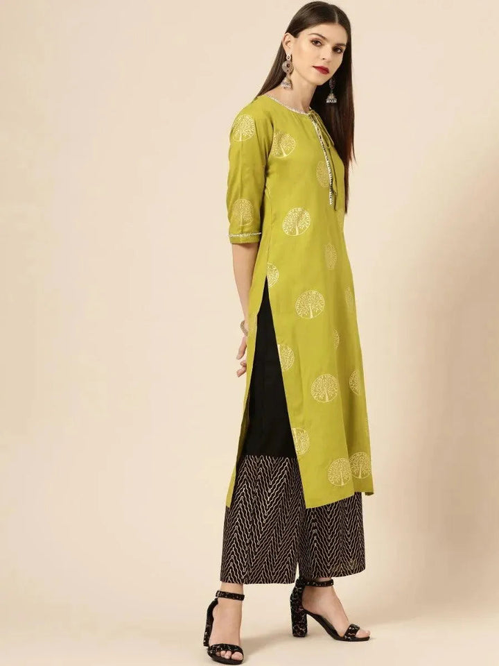 Green Printed Rayon Kurta Set - Libas