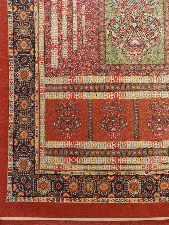 Green Printed Satin Saree - Libas