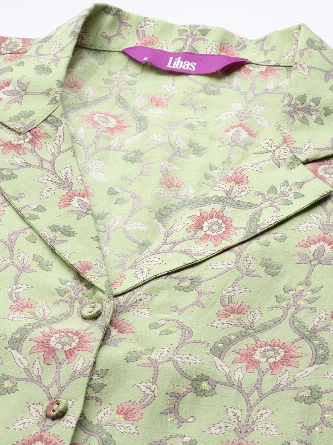 Green Printed Silk Blend Shirt With Palazzos
Green Printed Silk Blend Shirt With Palazzos