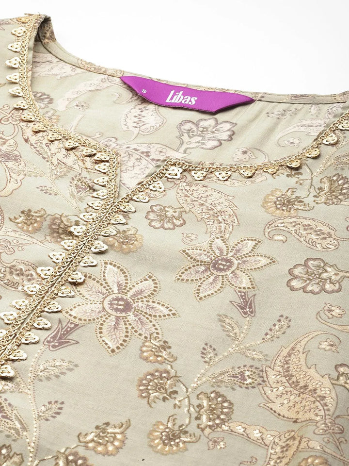 Green Printed Silk Blend Straight Kurta With Palazzos & Dupatta - Libas