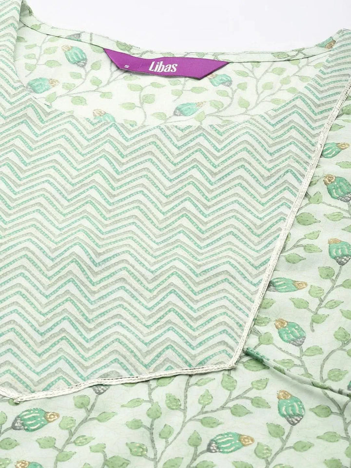 Green Printed Silk Blend Straight Kurta Set With Trousers - Libas