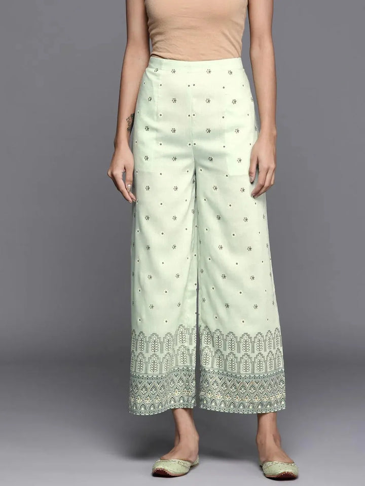 Green Printed Silk Palazzos - Libas