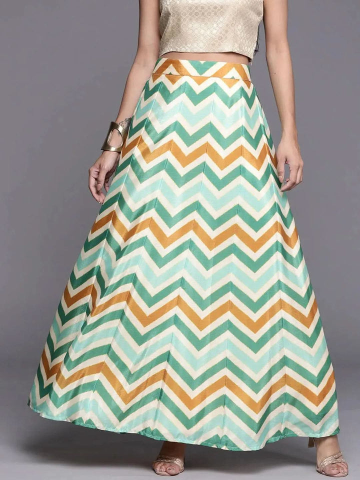 Green Printed Silk Skirt - Libas