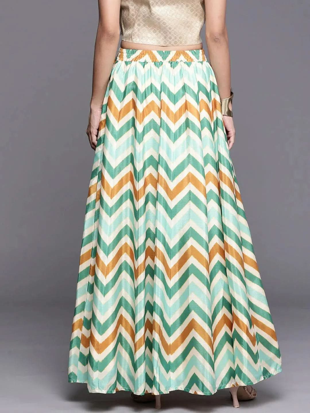 Green Printed Silk Skirt - Libas