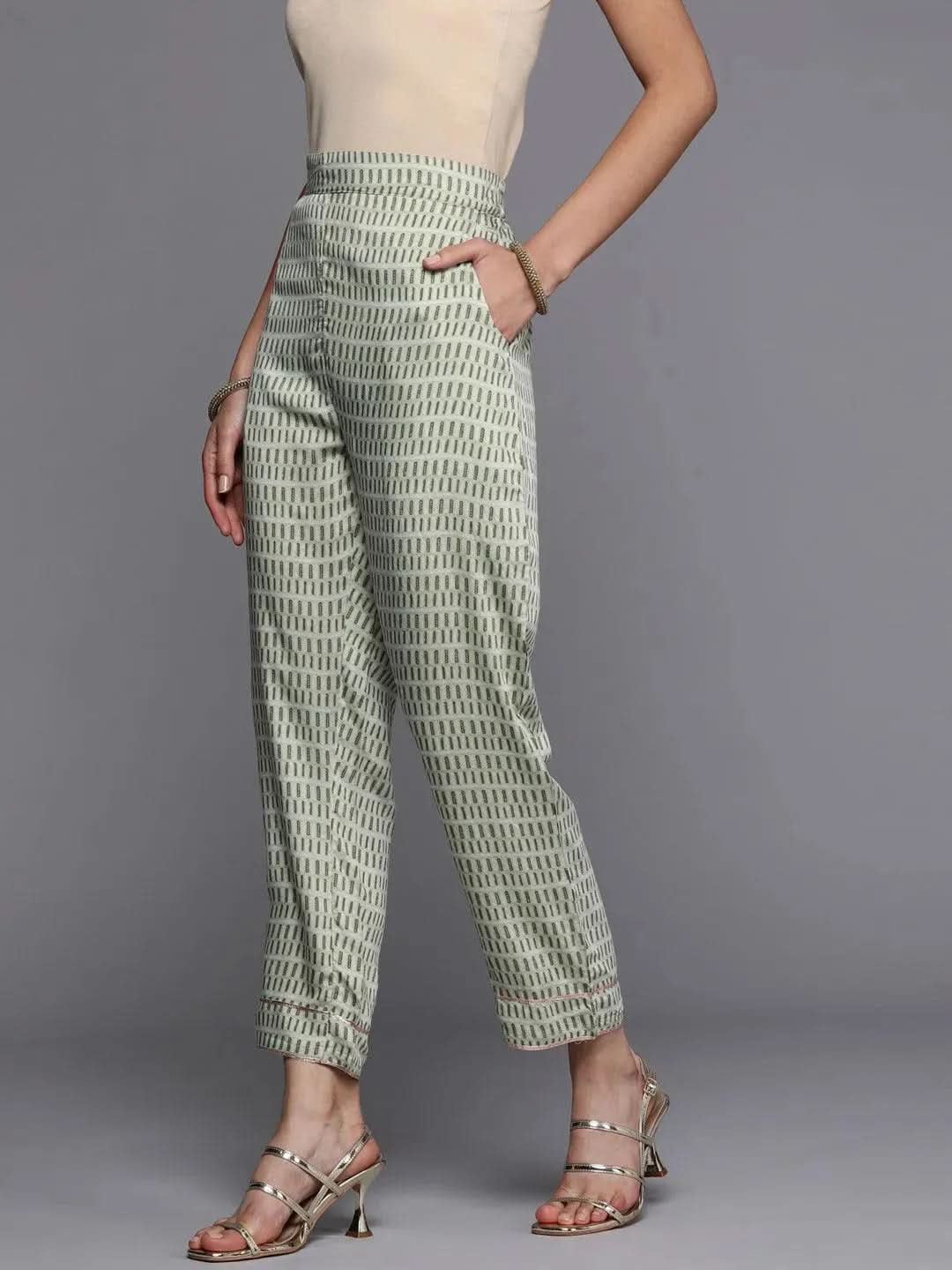 Green Printed Silk Trousers - Libas