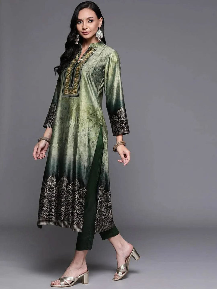 Green Printed Velvet Suit Set - Libas