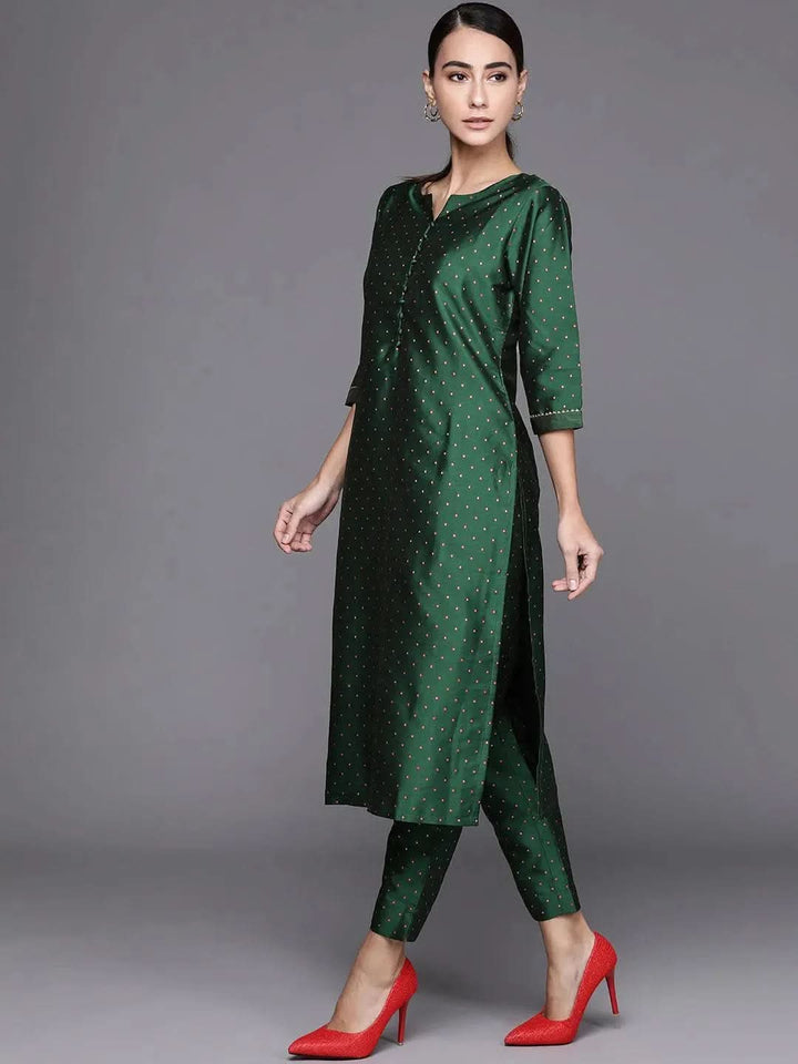 Green Self Design Art Silk Suit Set - Libas