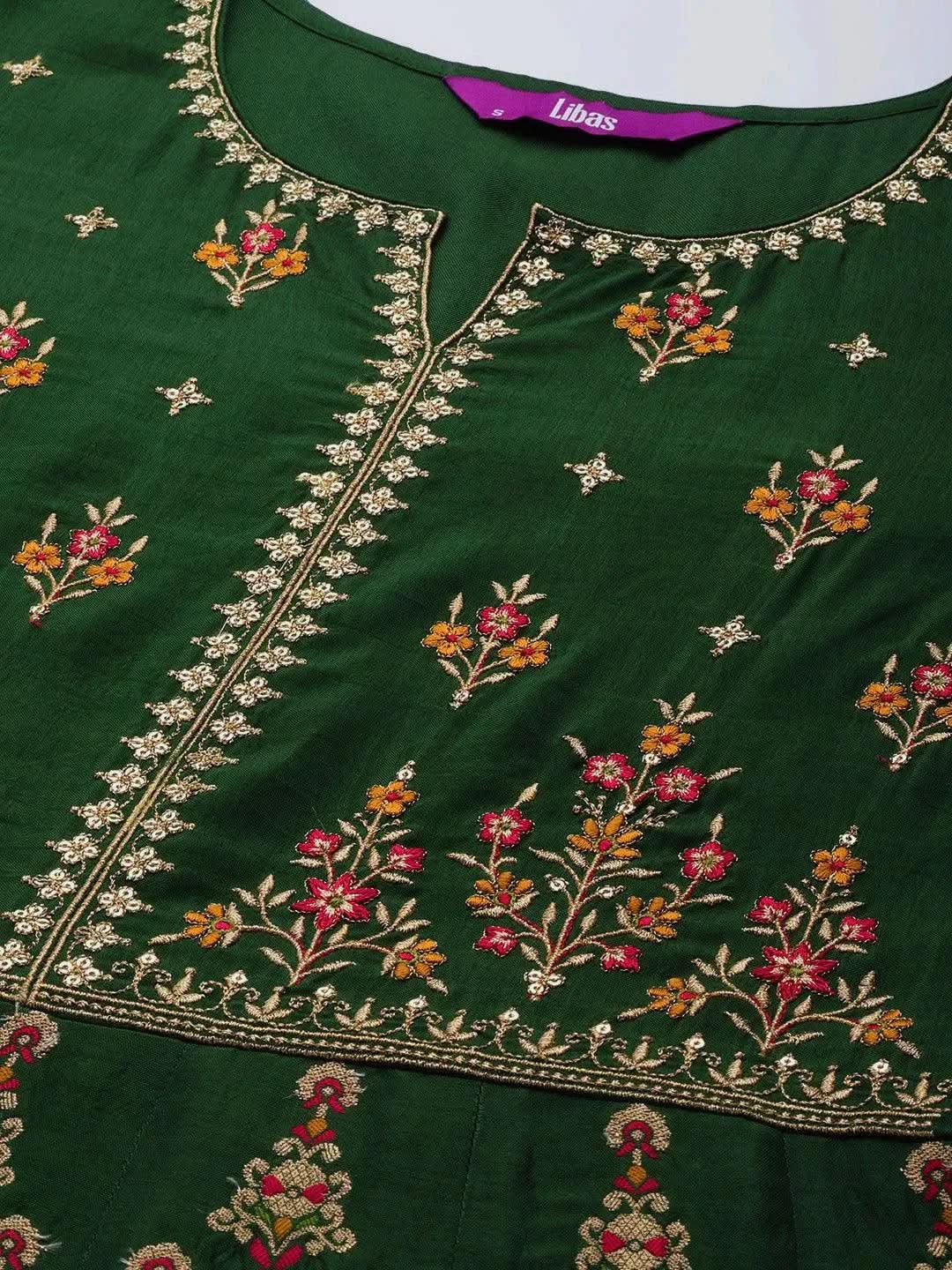 Green Self Design Silk Anarkali Kurta With Churidar & Dupatta
Green Self Design Silk Anarkali Kurta With Churidar & Dupatta