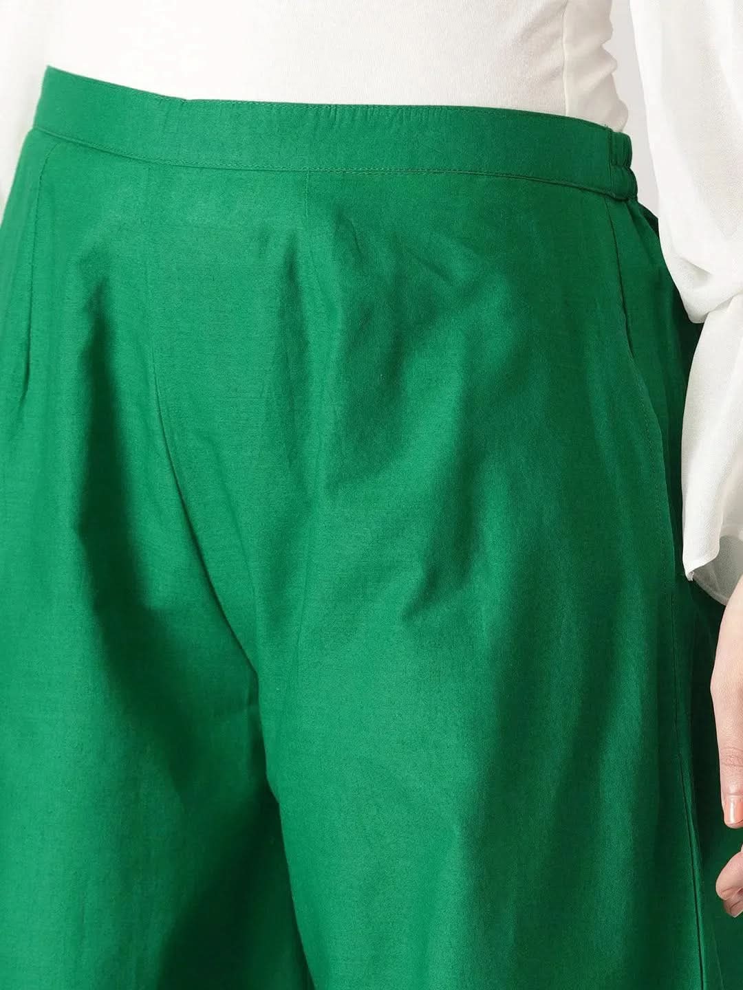 Green Solid Cotton Palazzos - Libas