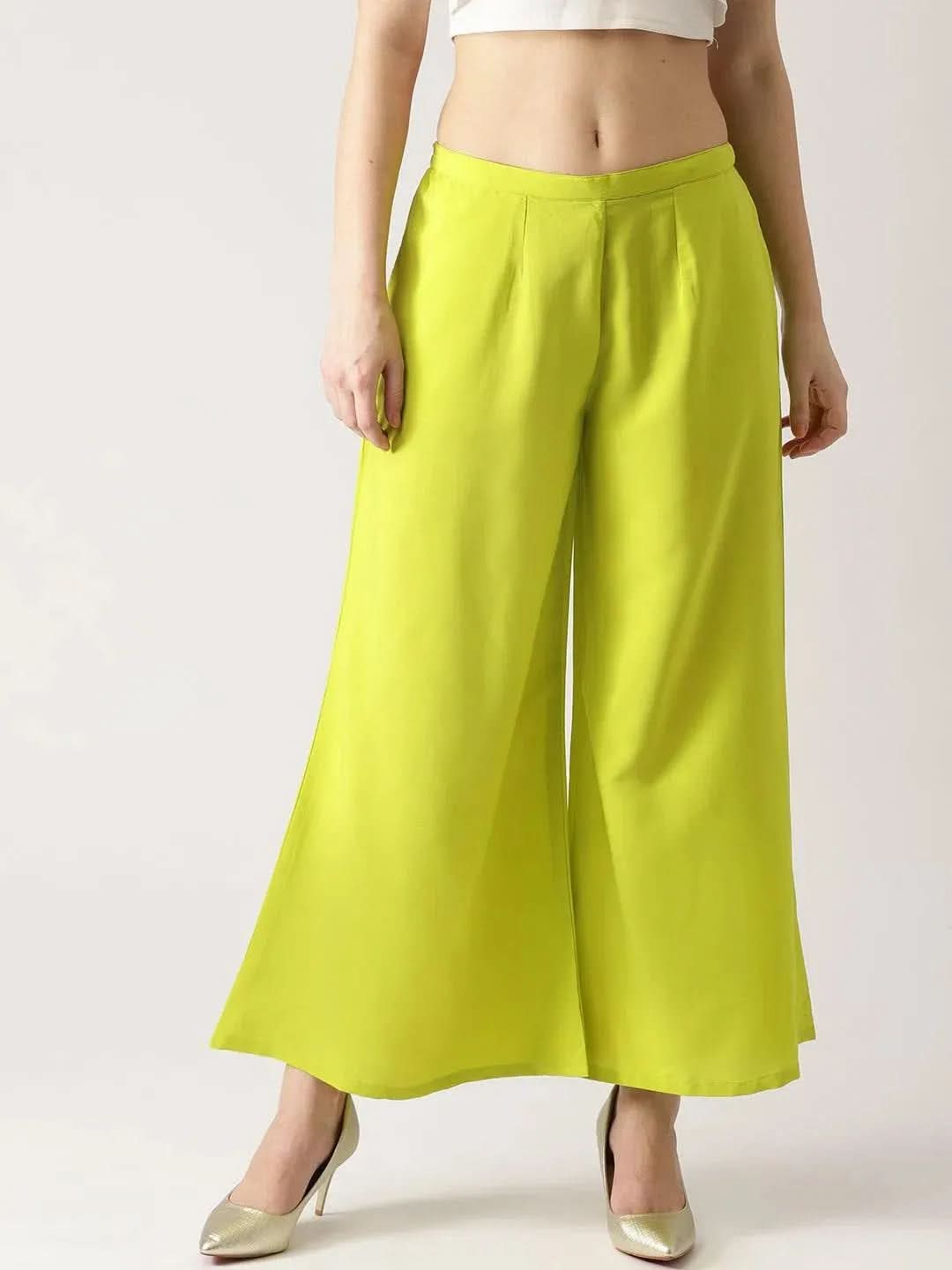 Green Solid Crepe Palazzos - Libas