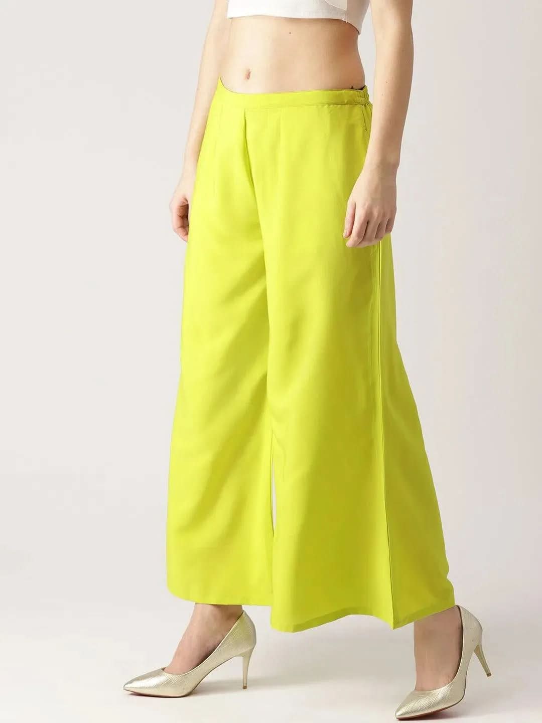 Green Solid Crepe Palazzos - Libas