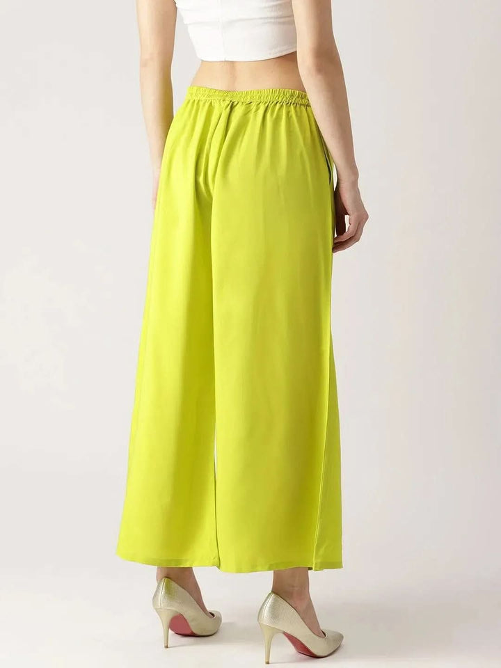 Green Solid Crepe Palazzos - Libas