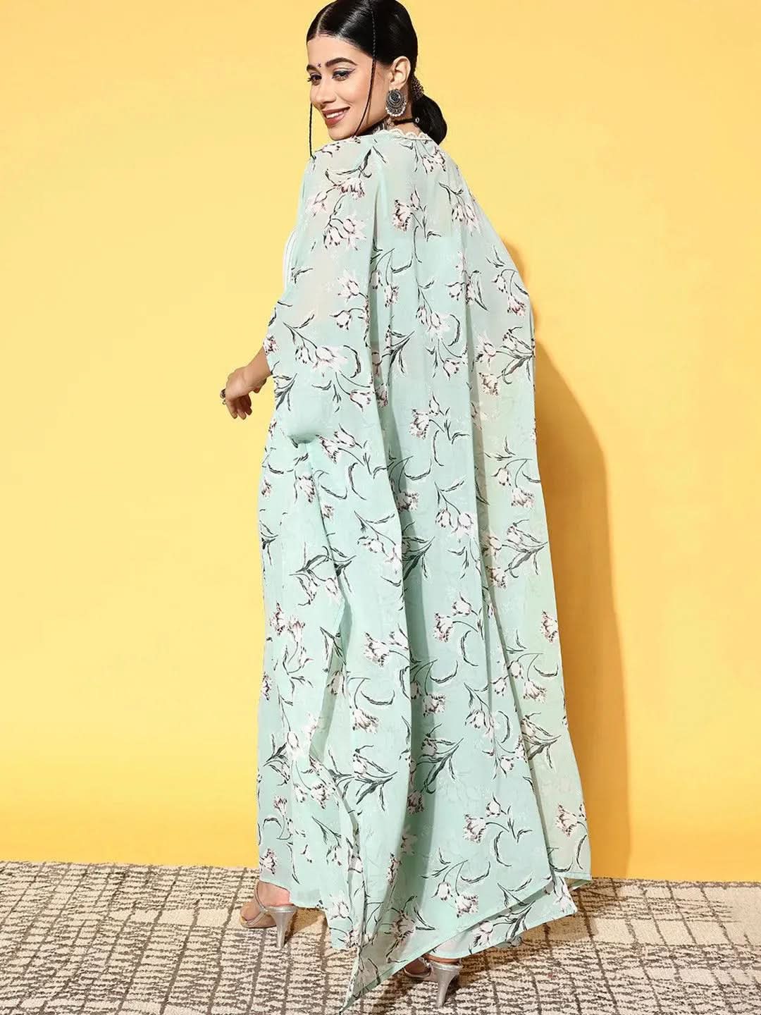 Green Solid Georgette Top With Palazzos & Shrug
Green Solid Georgette Top With Palazzos & Shrug