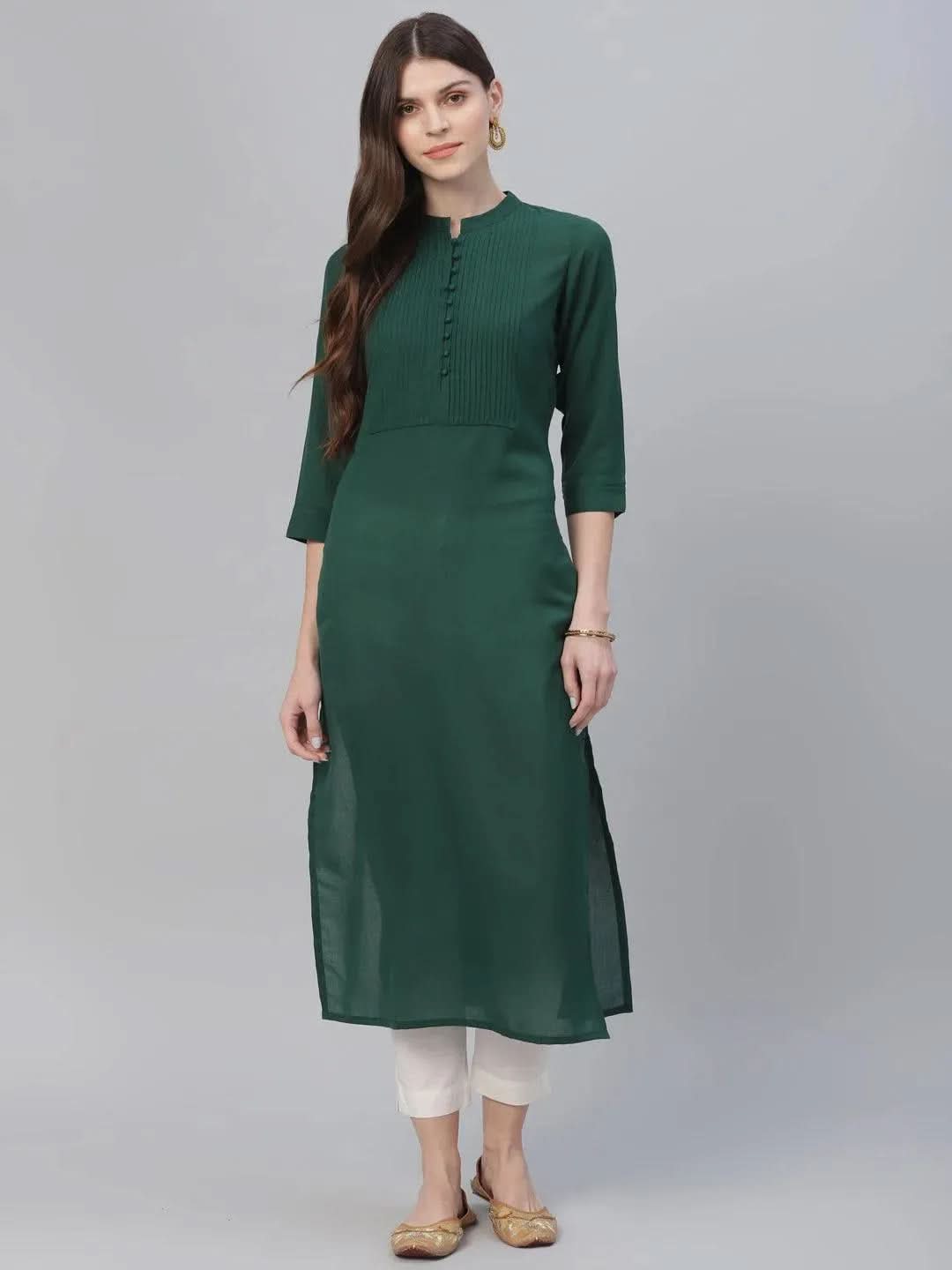Green Solid Rayon Kurta - Libas