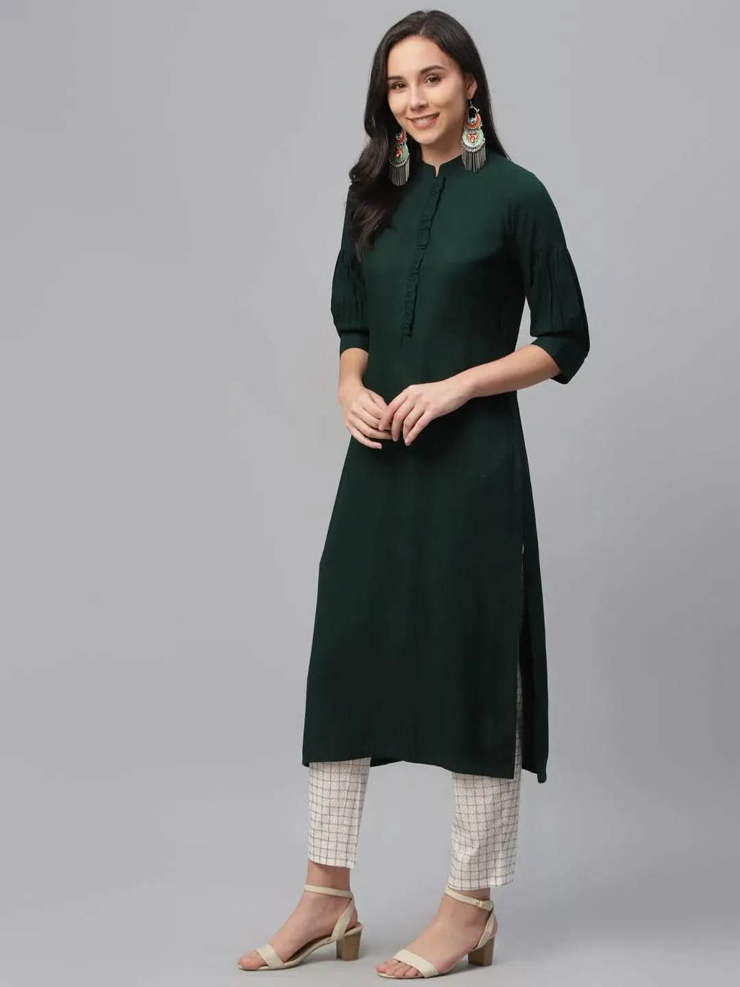 Green Solid Rayon Kurta - Libas