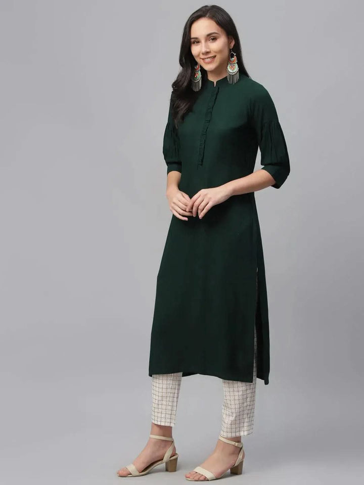 Green Solid Rayon Kurta - Libas