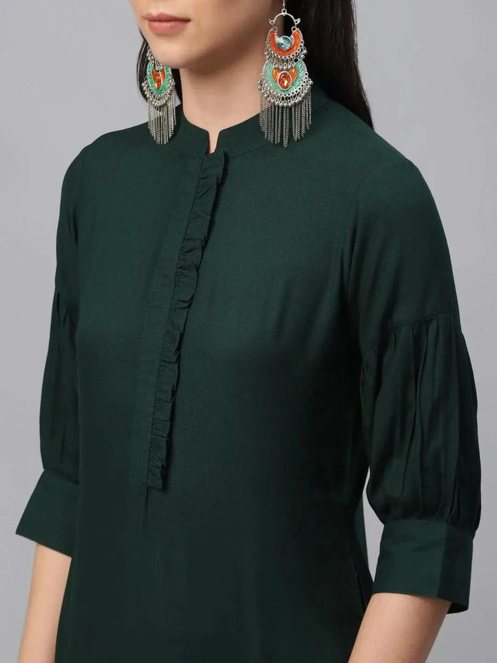 Green Solid Rayon Kurta - Libas