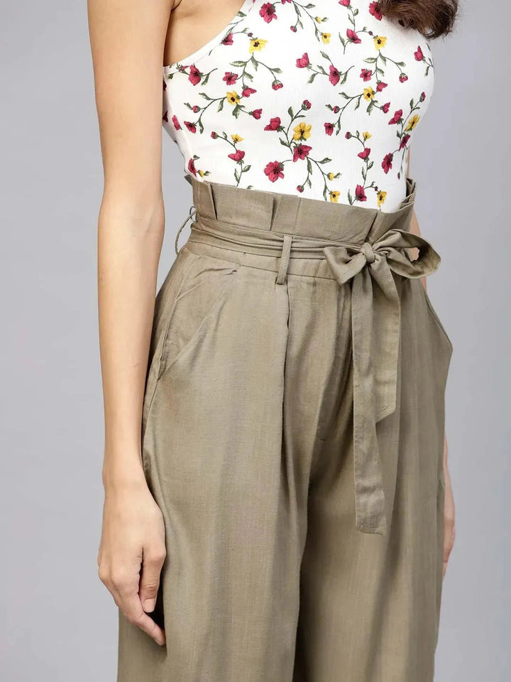 Green Solid Rayon Trousers - Libas
