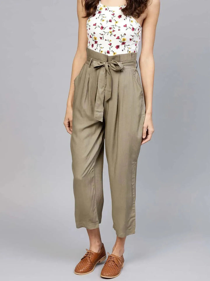 Green Solid Rayon Trousers - Libas