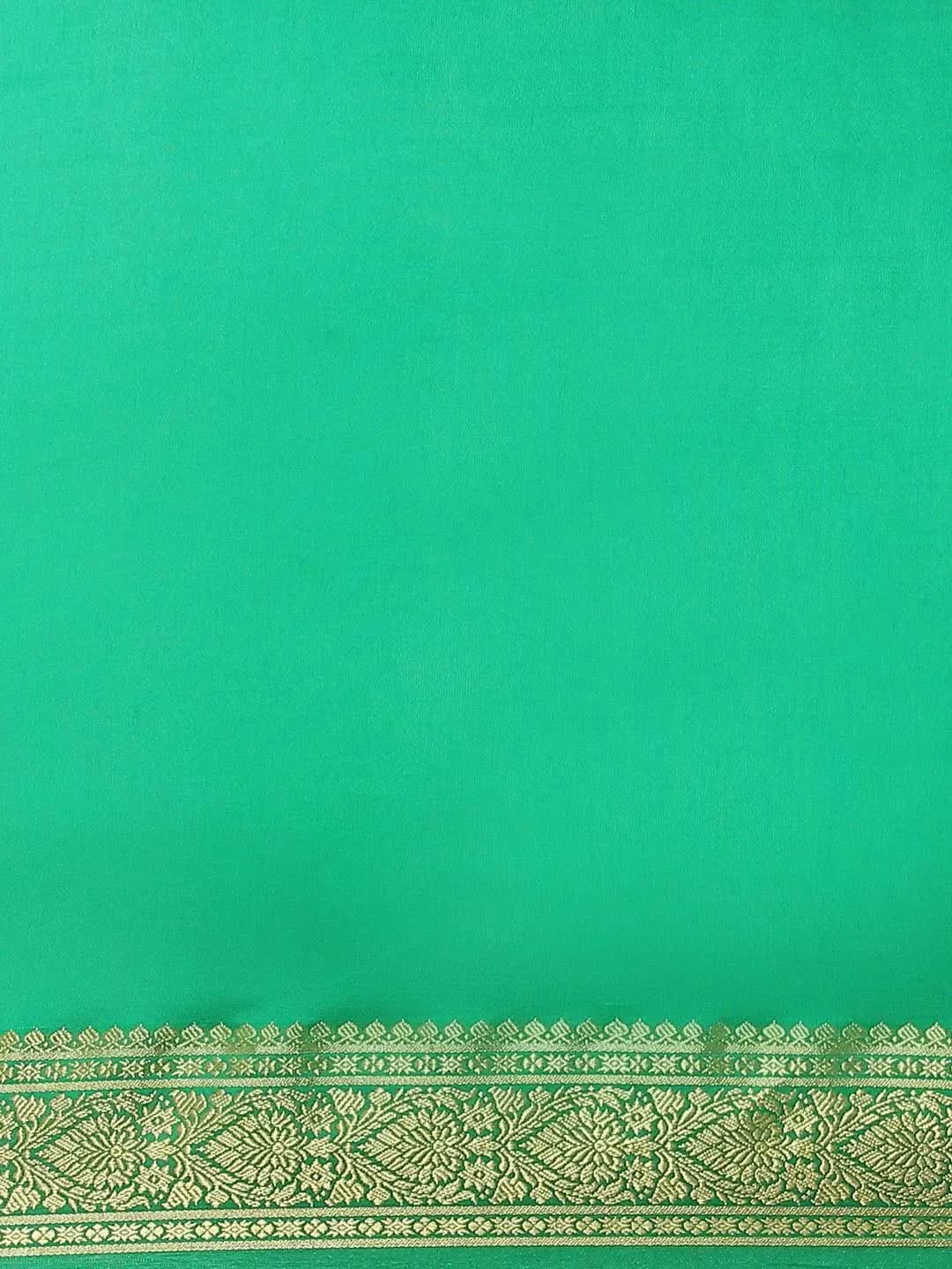 Green Solid Silk Blend Saree - Libas