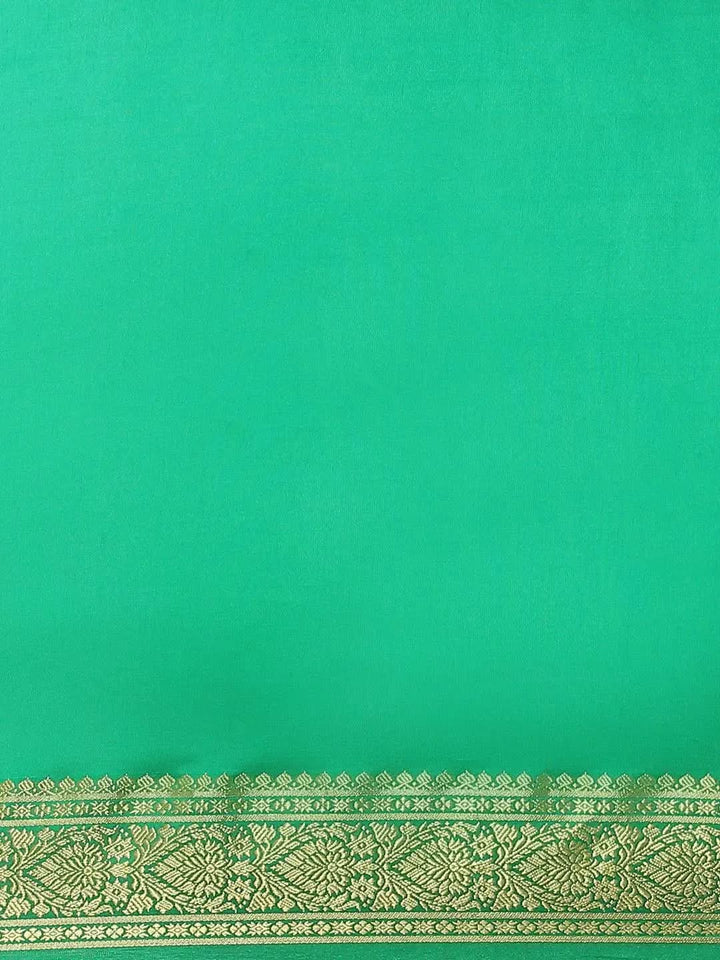 Green Solid Silk Blend Saree - Libas