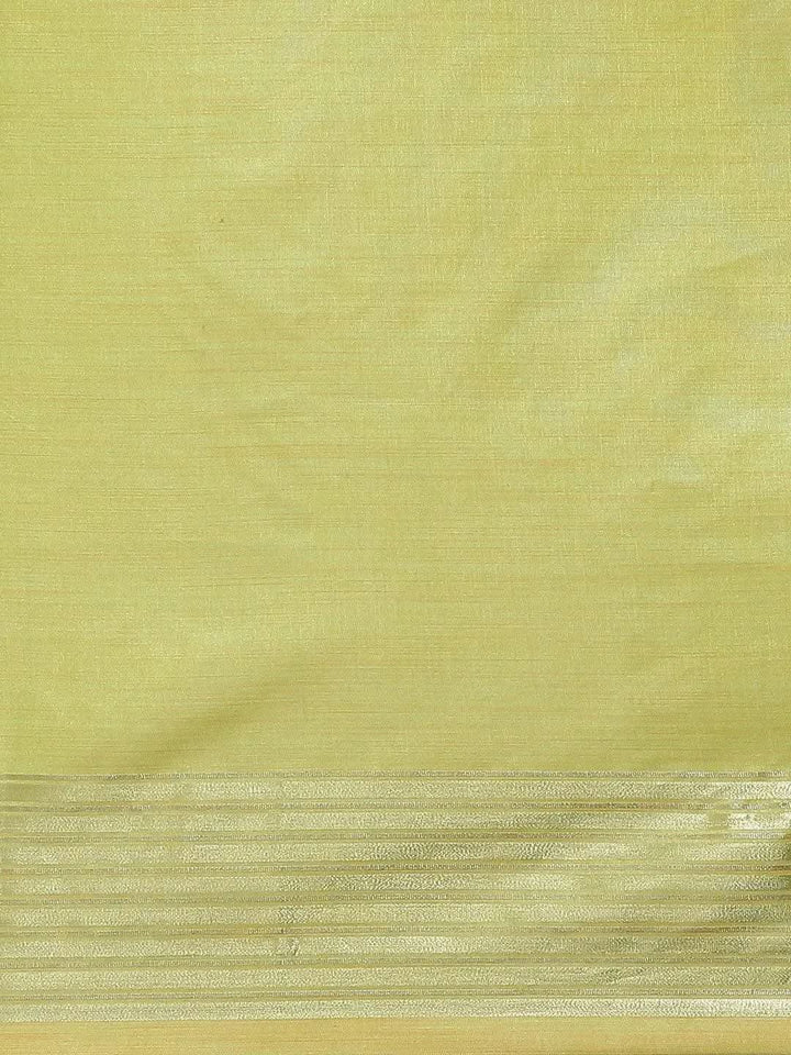Green Solid Silk Blend Saree - Libas