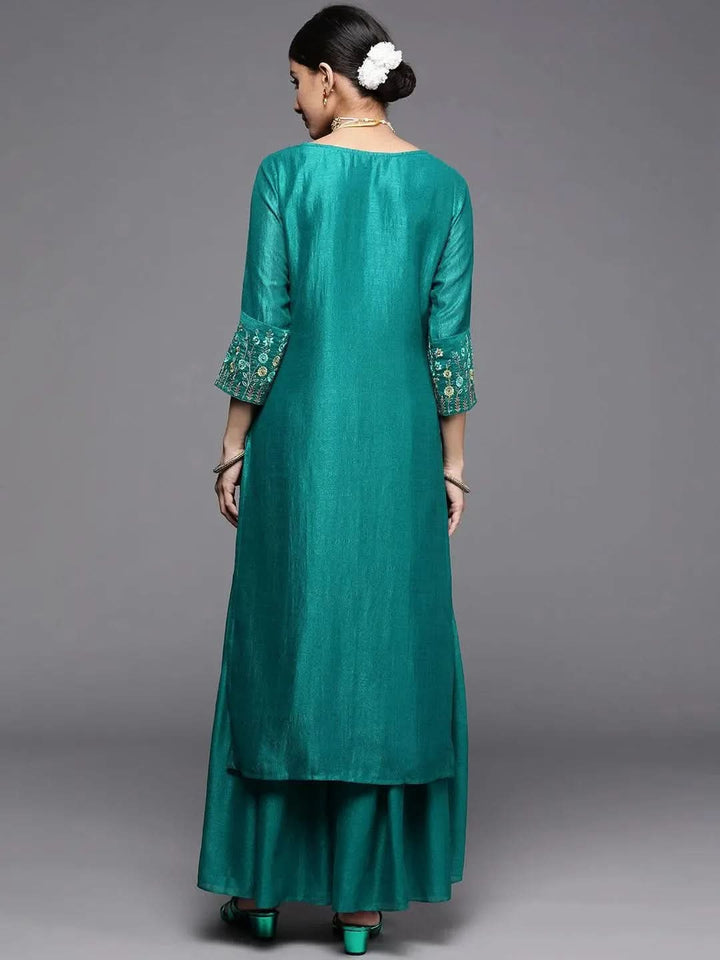 Green Solid Silk Kurta - Libas