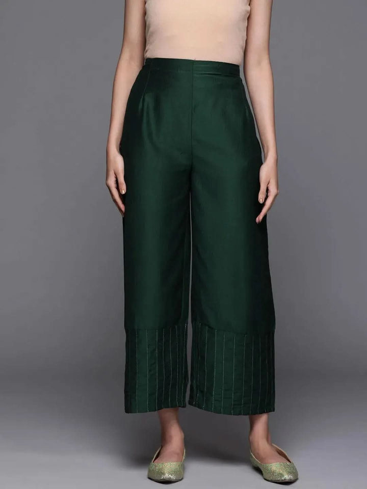 Green Solid Silk Palazzos - Libas