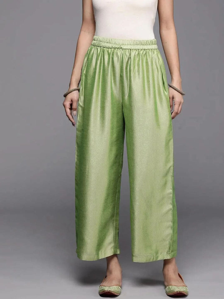 Green Solid Silk Palazzos - Libas
