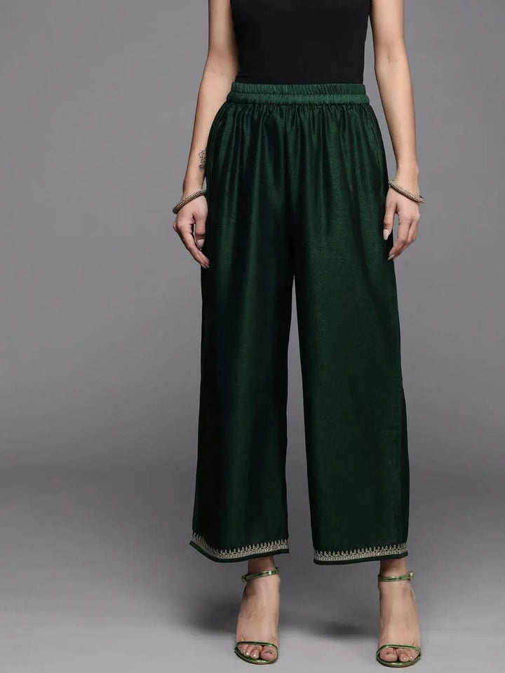Green Solid Silk Palazzos - Libas