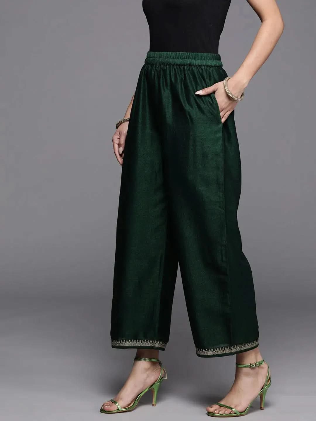 Green Solid Silk Palazzos
Green Solid Silk Palazzos