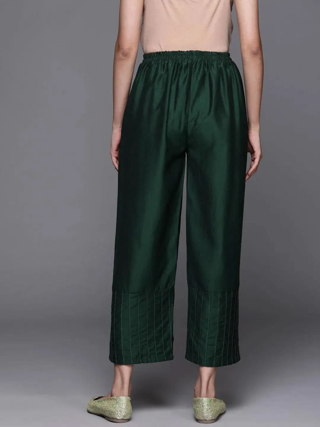 Green Solid Silk Palazzos - Libas