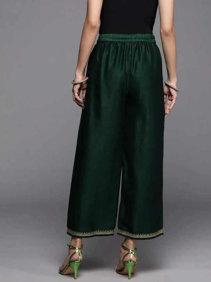 Green Solid Silk Palazzos - Libas