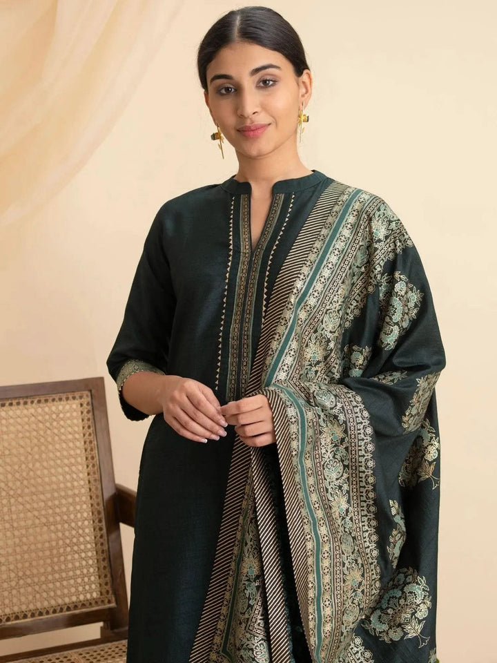 Green Solid Silk Suit Set - Libas