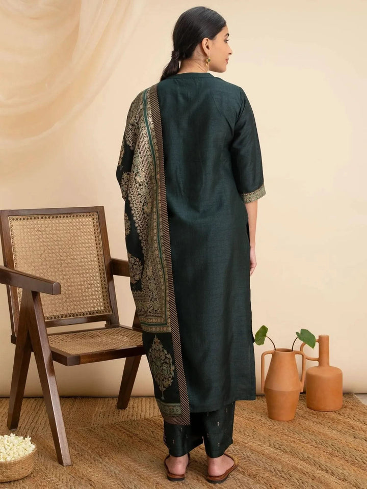 Green Solid Silk Suit Set - Libas