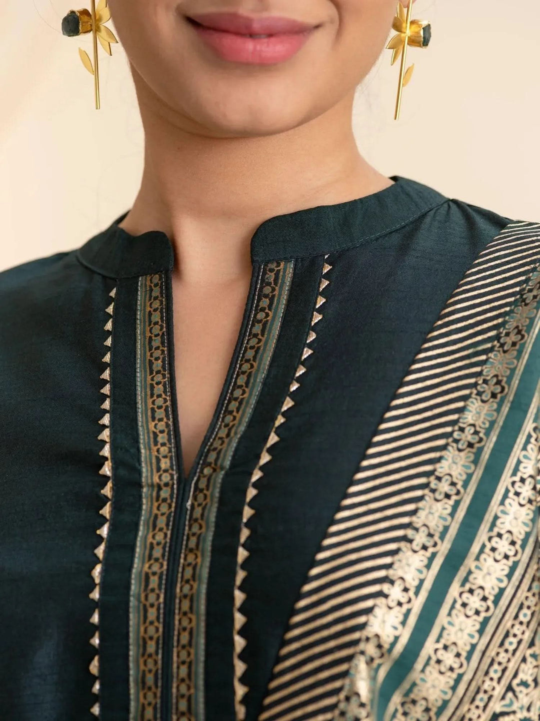 Green Solid Silk Suit Set - Libas