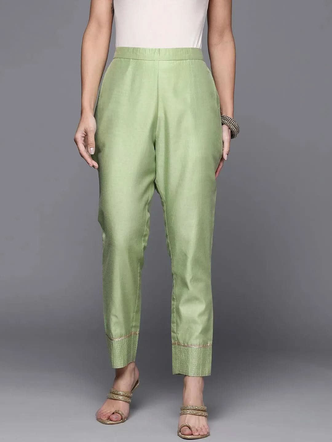 Green Solid Silk Trousers
Green Solid Silk Trousers