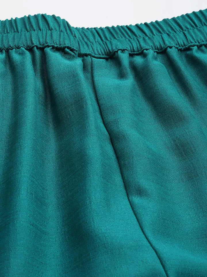 Green Solid Silk Trousers - Libas