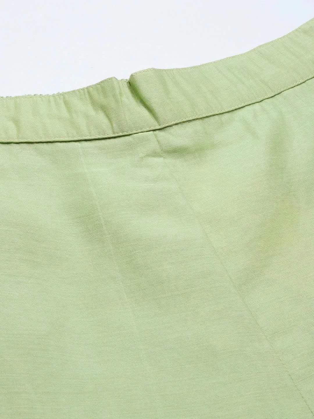 Green Solid Silk Trousers - Libas