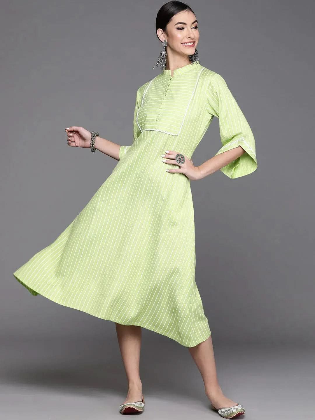 Buy Green Striped Cotton Dress Online at Rs.949