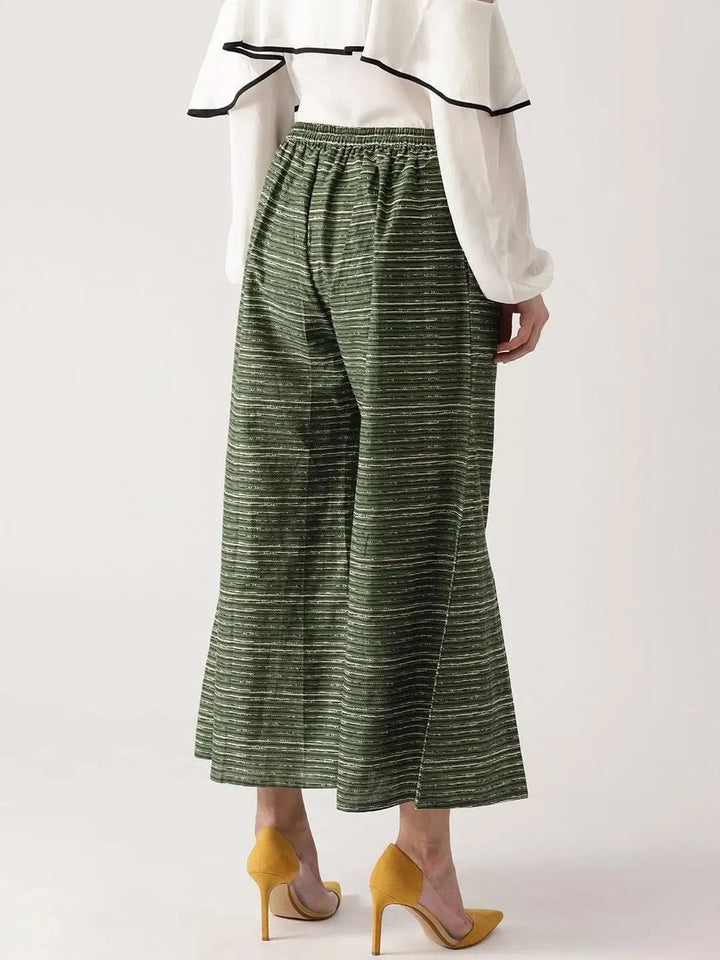 Green Striped Cotton Palazzos - Libas