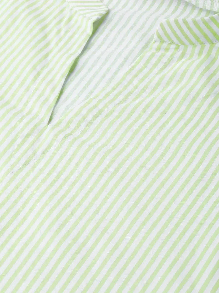 Green Striped Cotton Suit Set - Libas